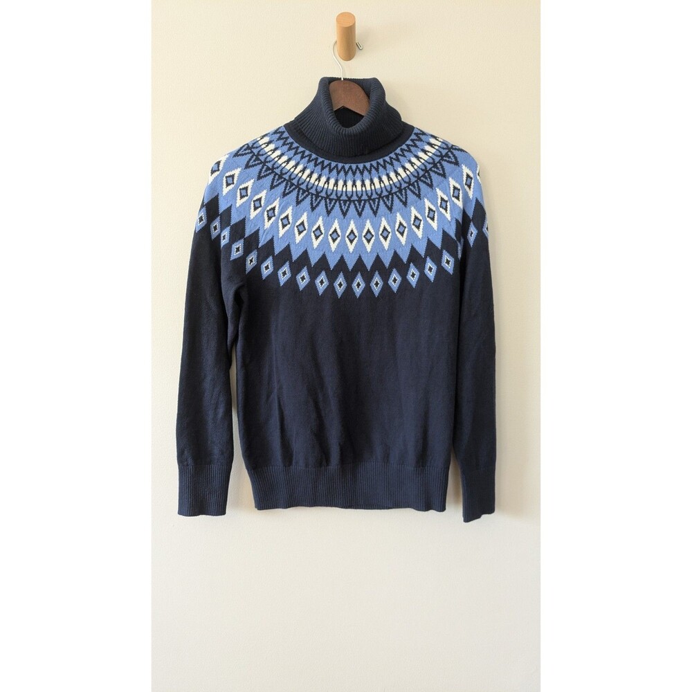LL Bean Womens Cotton Cashmere Sweater Turtleneck XS Fair Isle Nordic Cabin